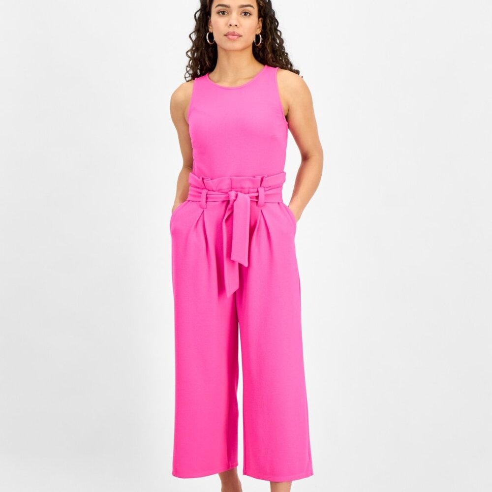 Bar III Sleeveless Tie Waist Jumpsuit Pinkadelic Pink Petite Size PXL NWT